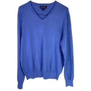 BROOKS BROTHERS Blue Supima Cotton V-Neck Sweater | L